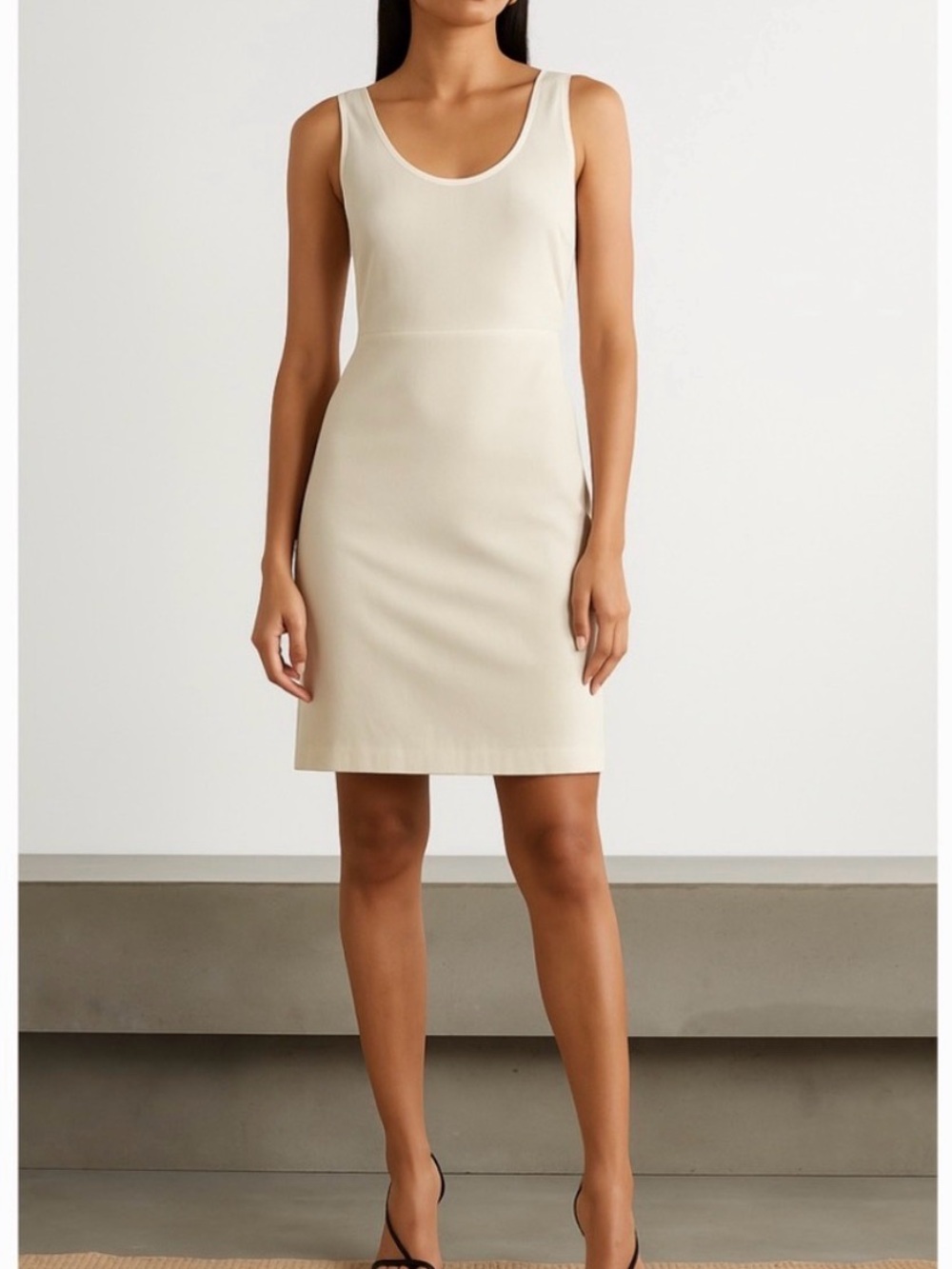 Brunello Cucinelli Cream Sleeveless Midi Sheath Dress XS